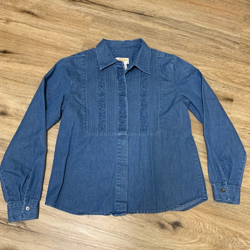 Womens Talbots Denim Embroidered Long Sleeves Tops Size Small
